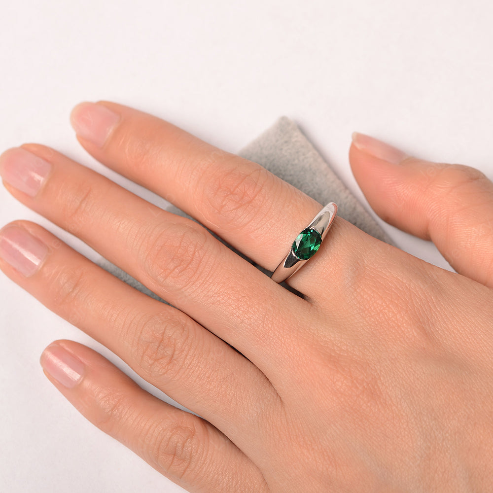 Lab Emerald Ring East West Bezel Set Engagement Ring - LUO Jewelry