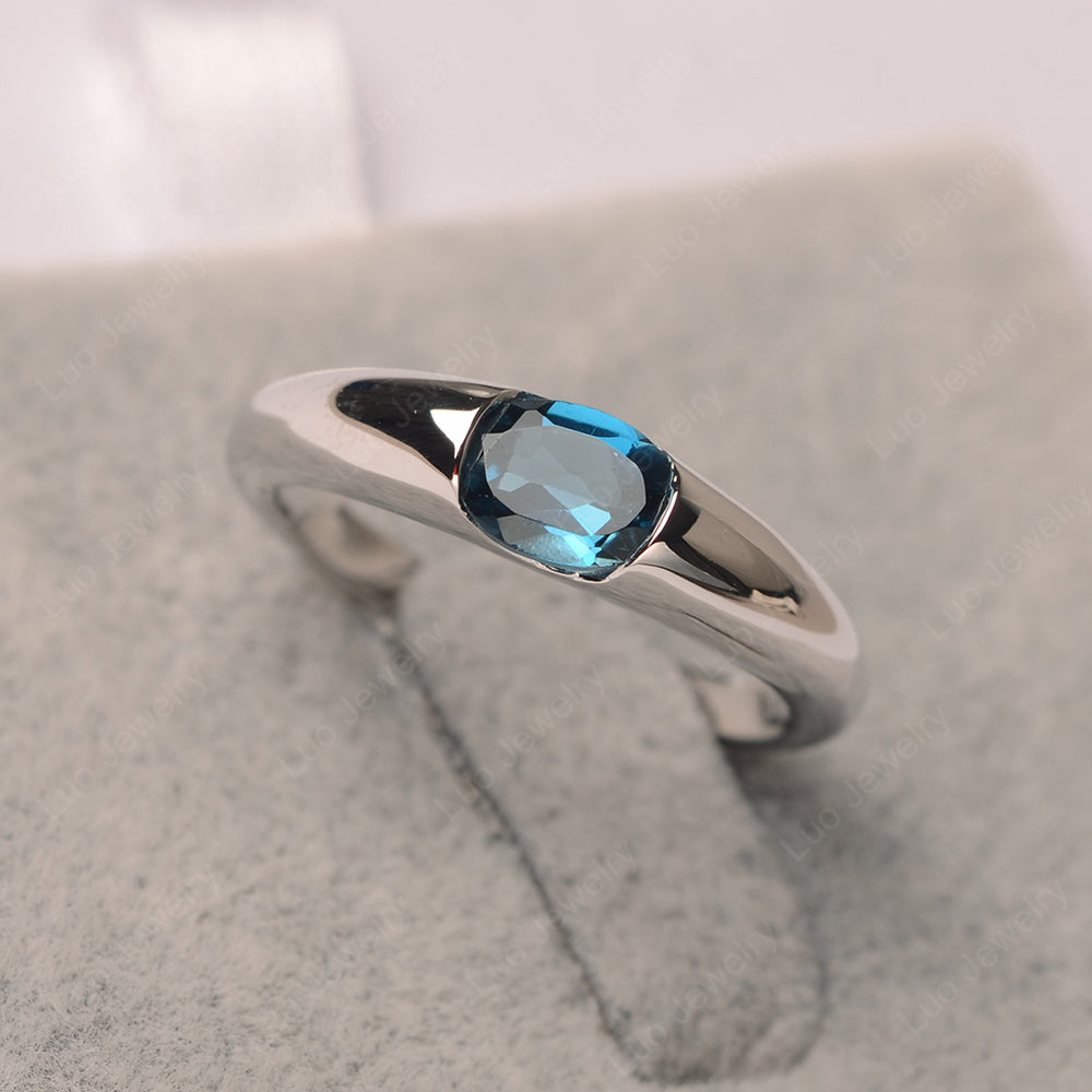 London Blue Topaz Ring East West Bezel Set Engagement Ring - LUO Jewelry