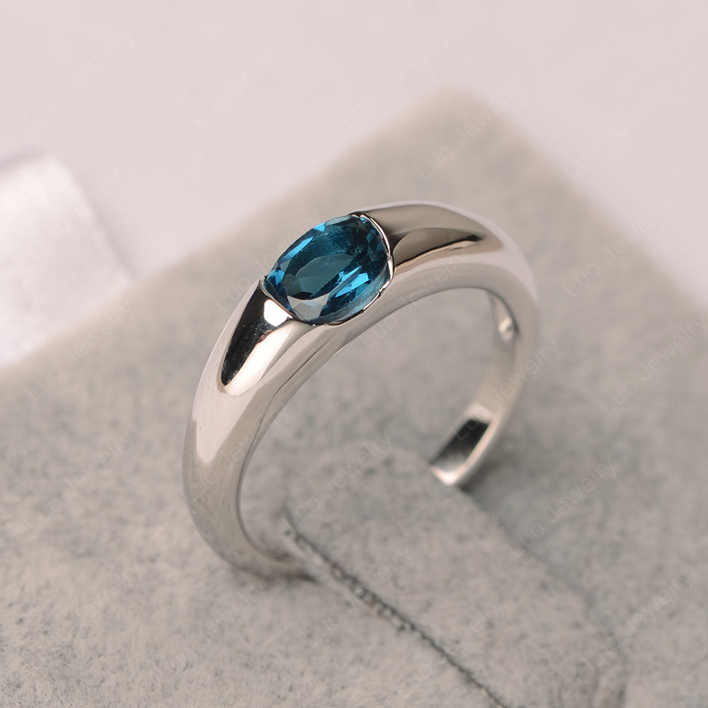 London Blue Topaz Ring East West Bezel Set Engagement Ring - LUO Jewelry
