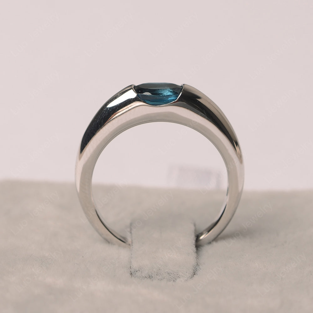 London Blue Topaz Ring East West Bezel Set Engagement Ring - LUO Jewelry