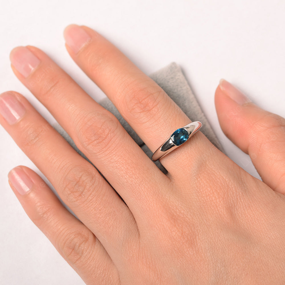 London Blue Topaz Ring East West Bezel Set Engagement Ring - LUO Jewelry