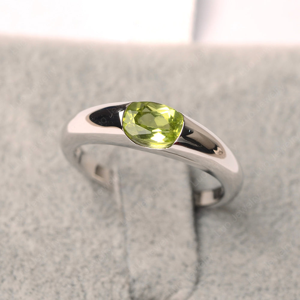 Peridot Ring East West Bezel Set Engagement Ring - LUO Jewelry