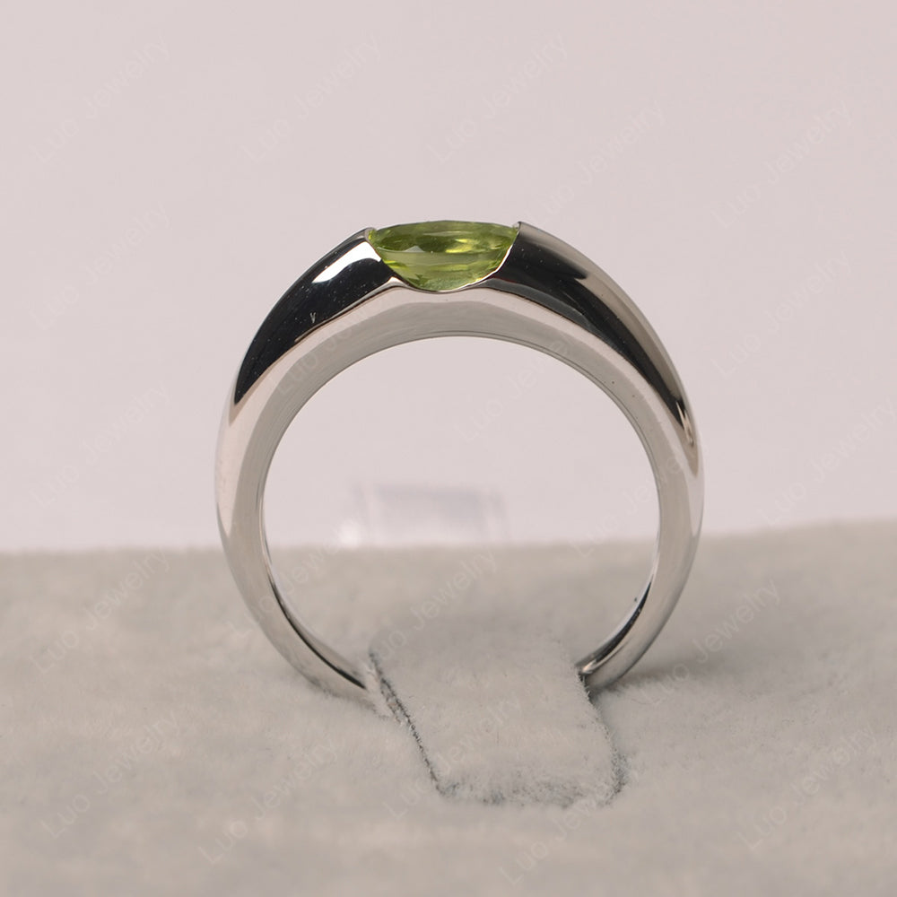 Peridot Ring East West Bezel Set Engagement Ring - LUO Jewelry