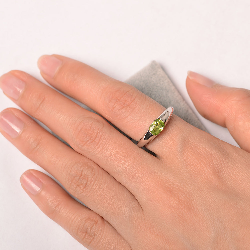 Peridot Ring East West Bezel Set Engagement Ring - LUO Jewelry