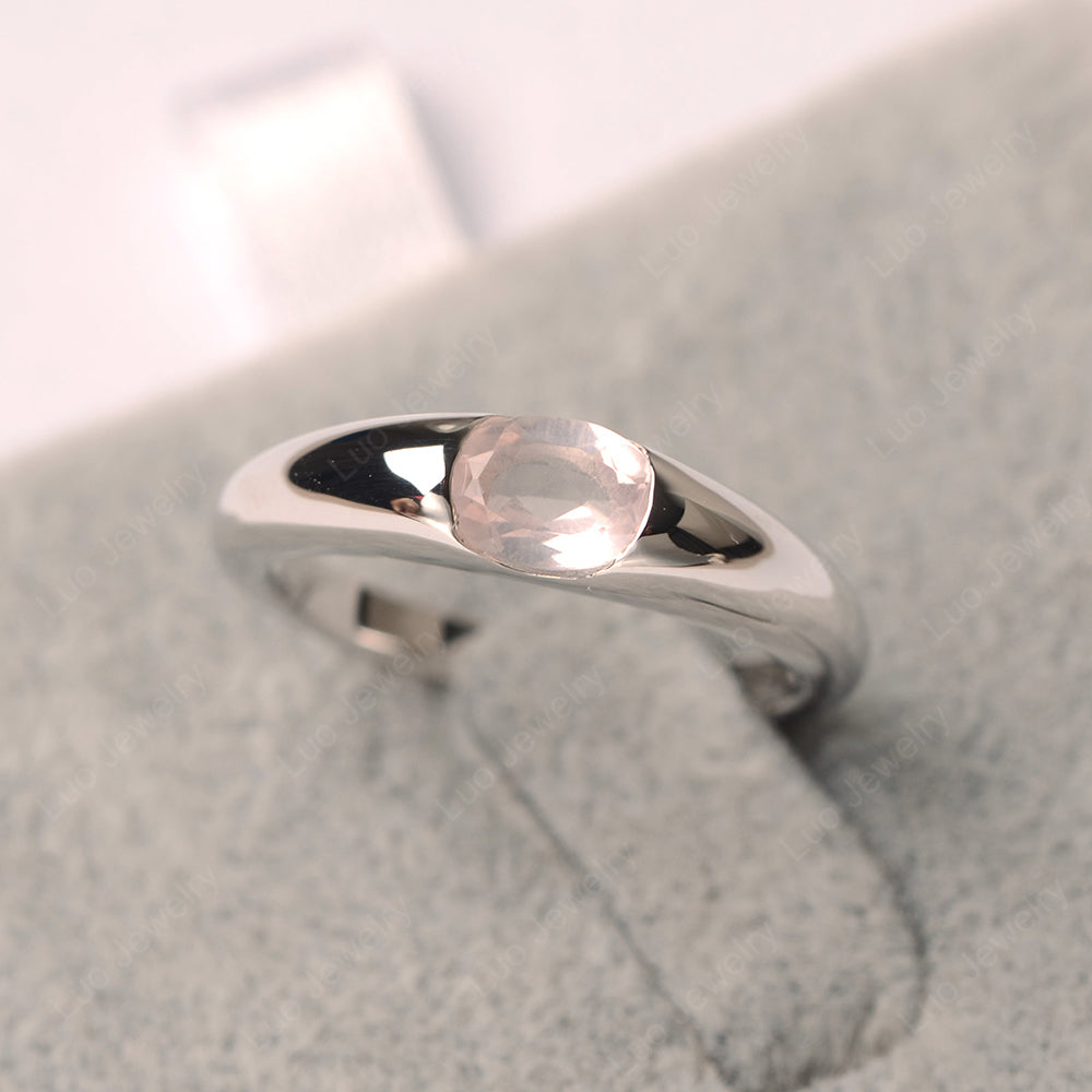 Rose Quartz Ring East West Bezel Set Engagement Ring - LUO Jewelry