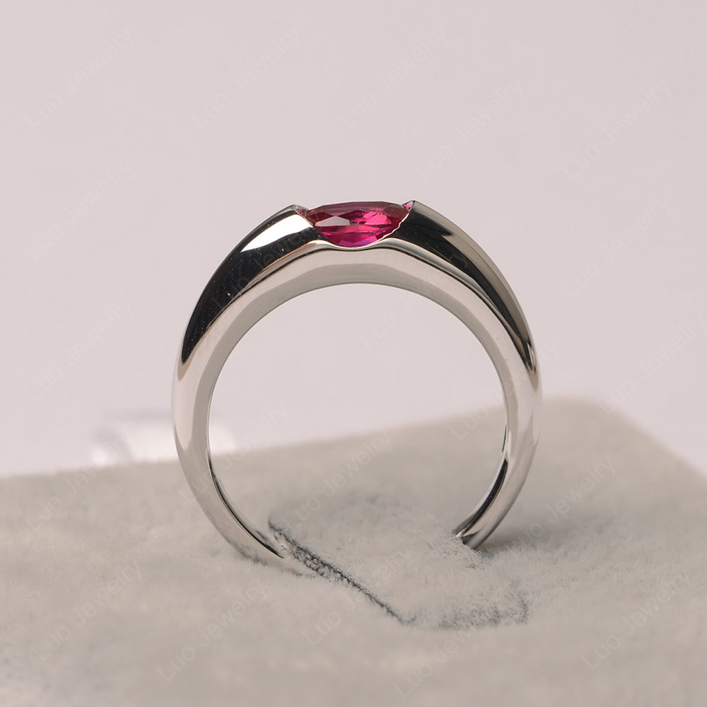 Ruby Ring East West Bezel Set Engagement Ring - LUO Jewelry