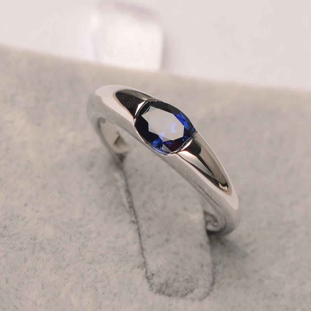 Lab Sapphire Ring East West Bezel Set Engagement Ring - LUO Jewelry