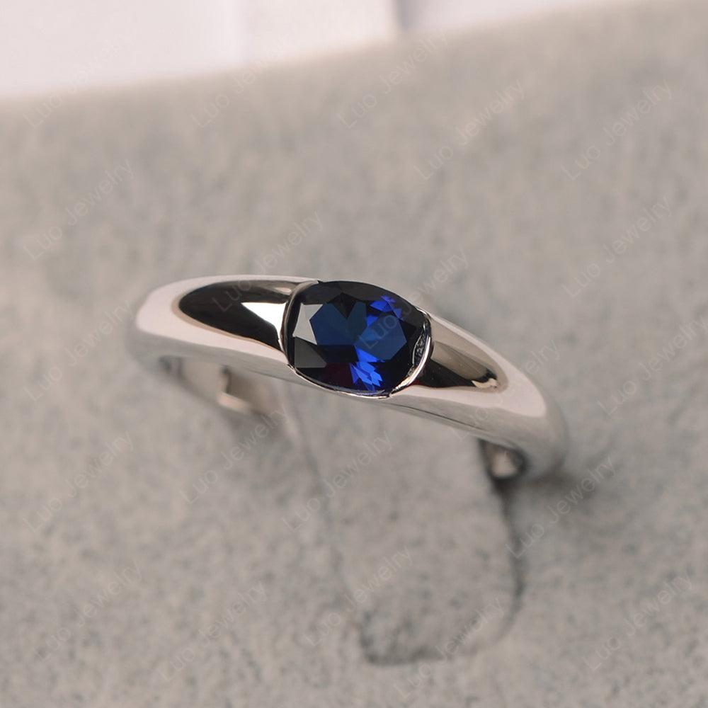 Lab Sapphire Ring East West Bezel Set Engagement Ring - LUO Jewelry