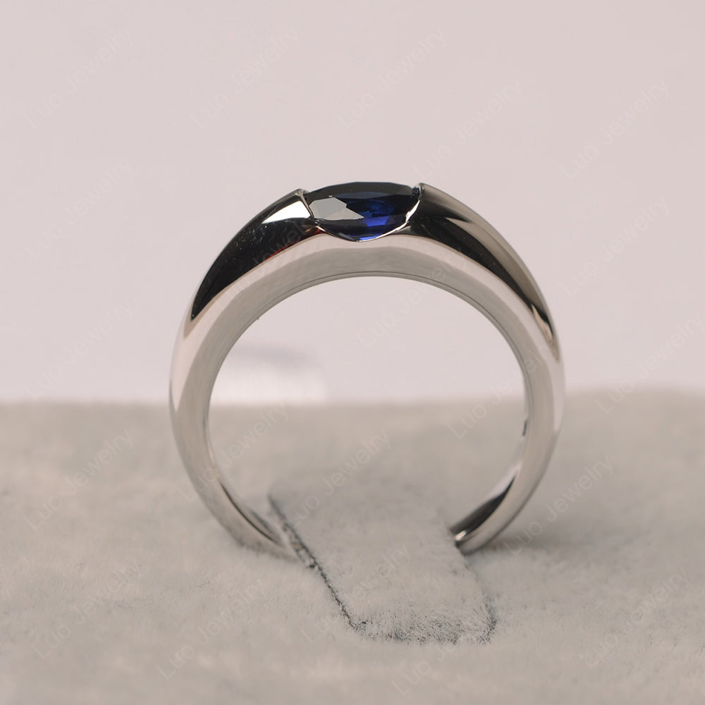 Lab Sapphire Ring East West Bezel Set Engagement Ring - LUO Jewelry