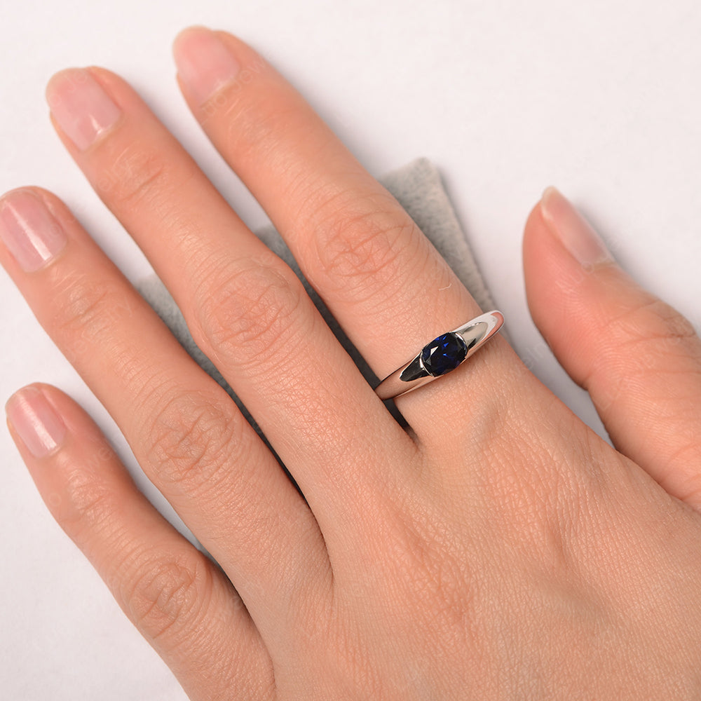 Lab Sapphire Ring East West Bezel Set Engagement Ring - LUO Jewelry