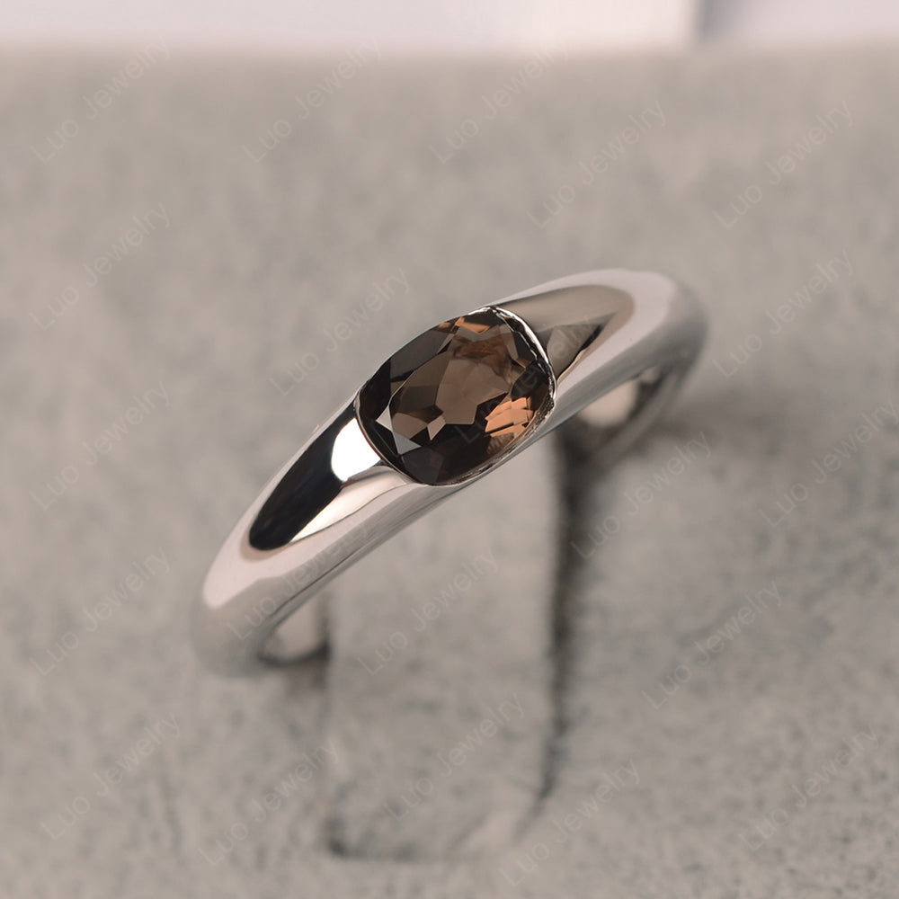Smoky Quartz  Ring East West Bezel Set Engagement Ring - LUO Jewelry