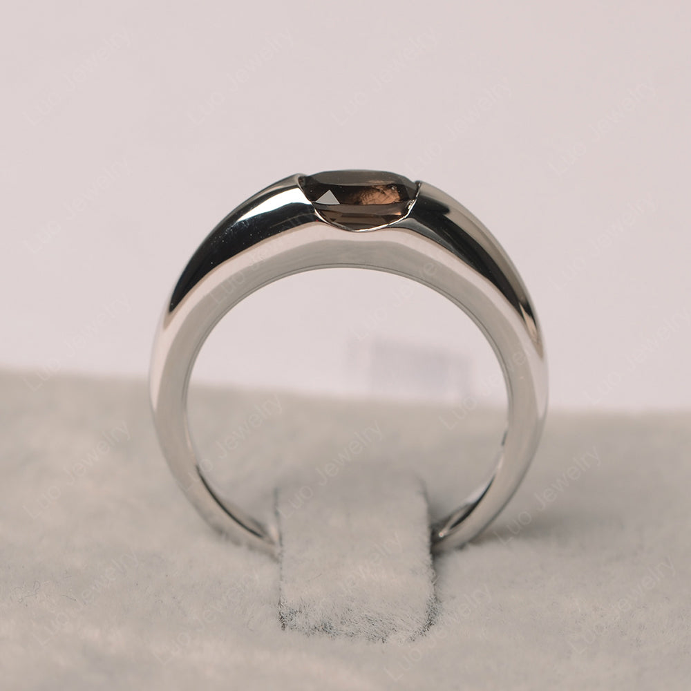 Smoky Quartz  Ring East West Bezel Set Engagement Ring - LUO Jewelry