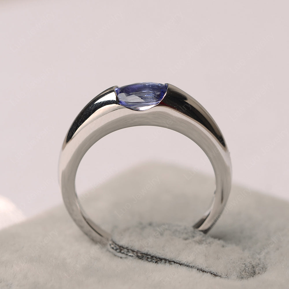 Tanzanite Ring East West Bezel Set Engagement Ring - LUO Jewelry