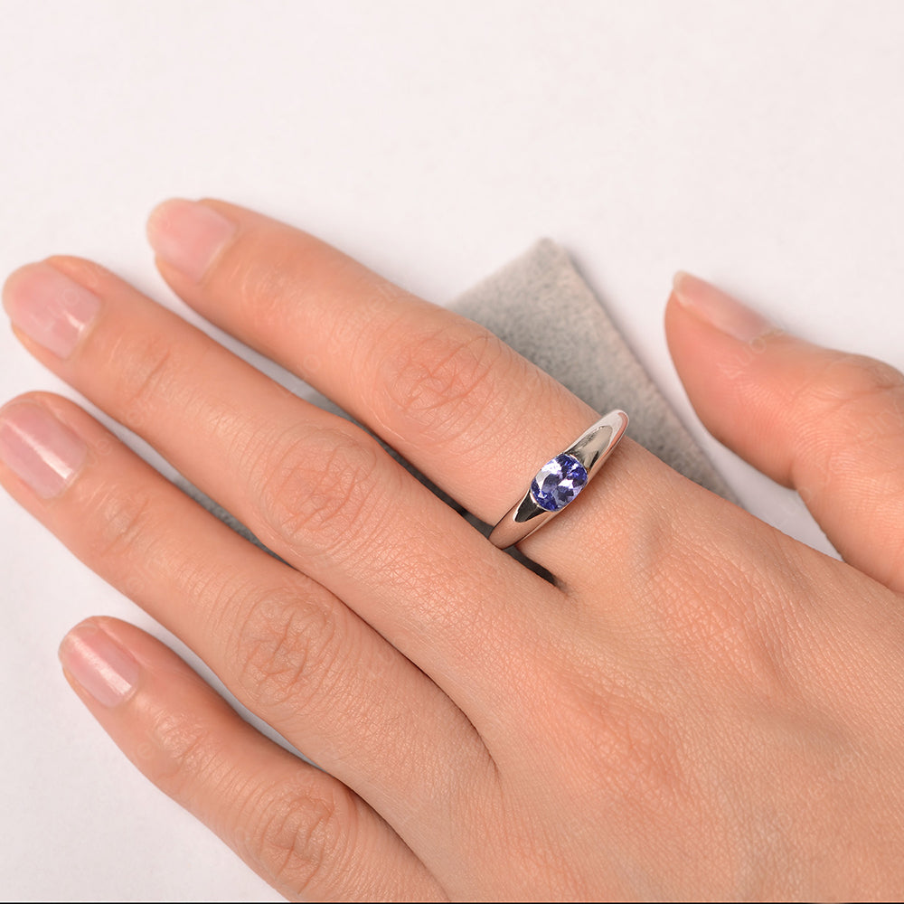 Tanzanite Ring East West Bezel Set Engagement Ring - LUO Jewelry