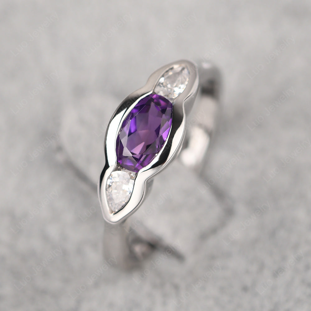 3 Stone Bezel Set Ring Vintage Amethyst Ring - LUO Jewelry