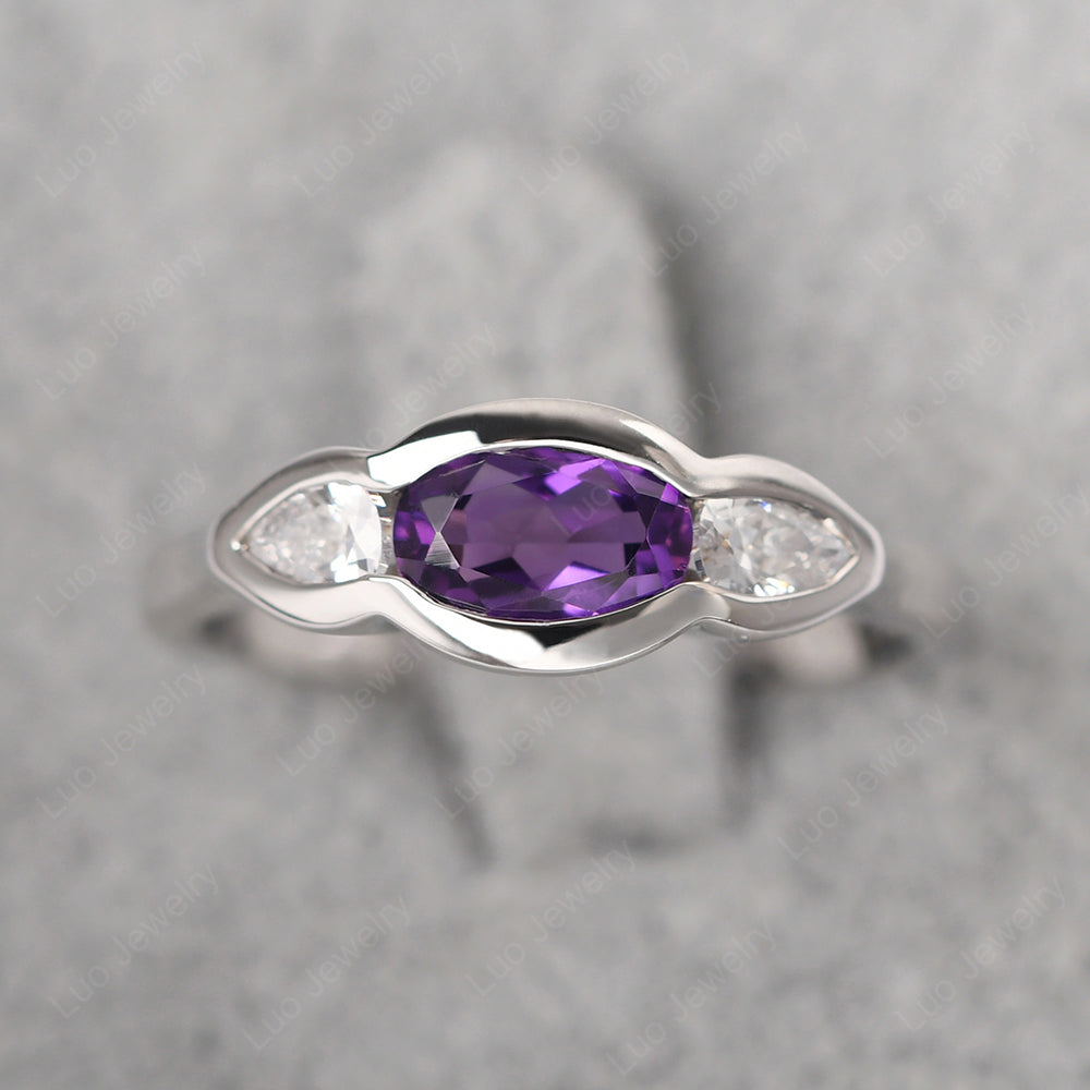 3 Stone Bezel Set Ring Vintage Amethyst Ring - LUO Jewelry