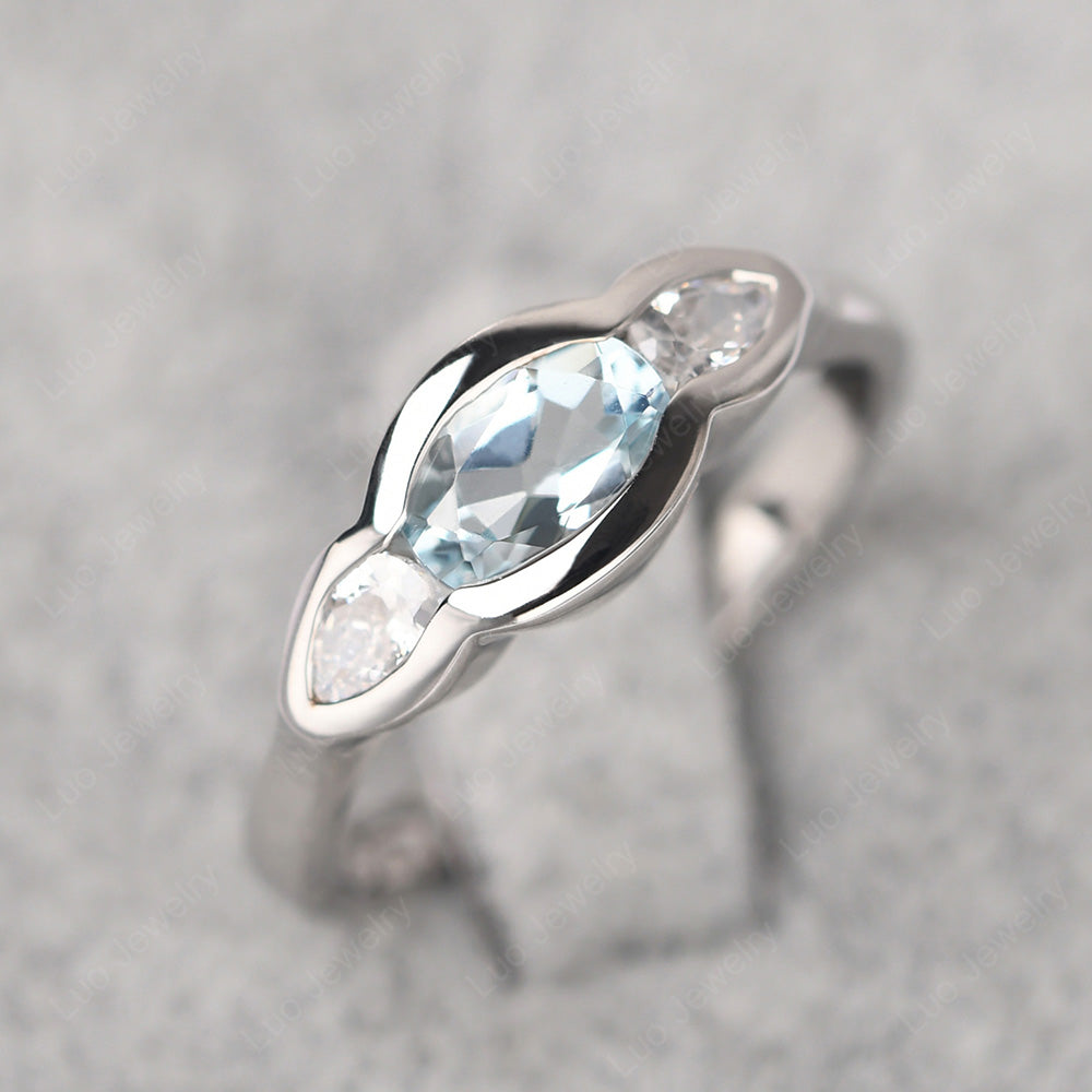 3 Stone Bezel Set Ring Vintage Aquamarine Ring - LUO Jewelry