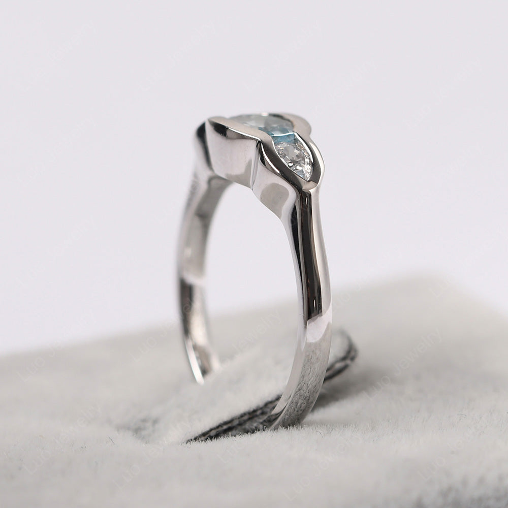 3 Stone Bezel Set Ring Vintage Aquamarine Ring - LUO Jewelry