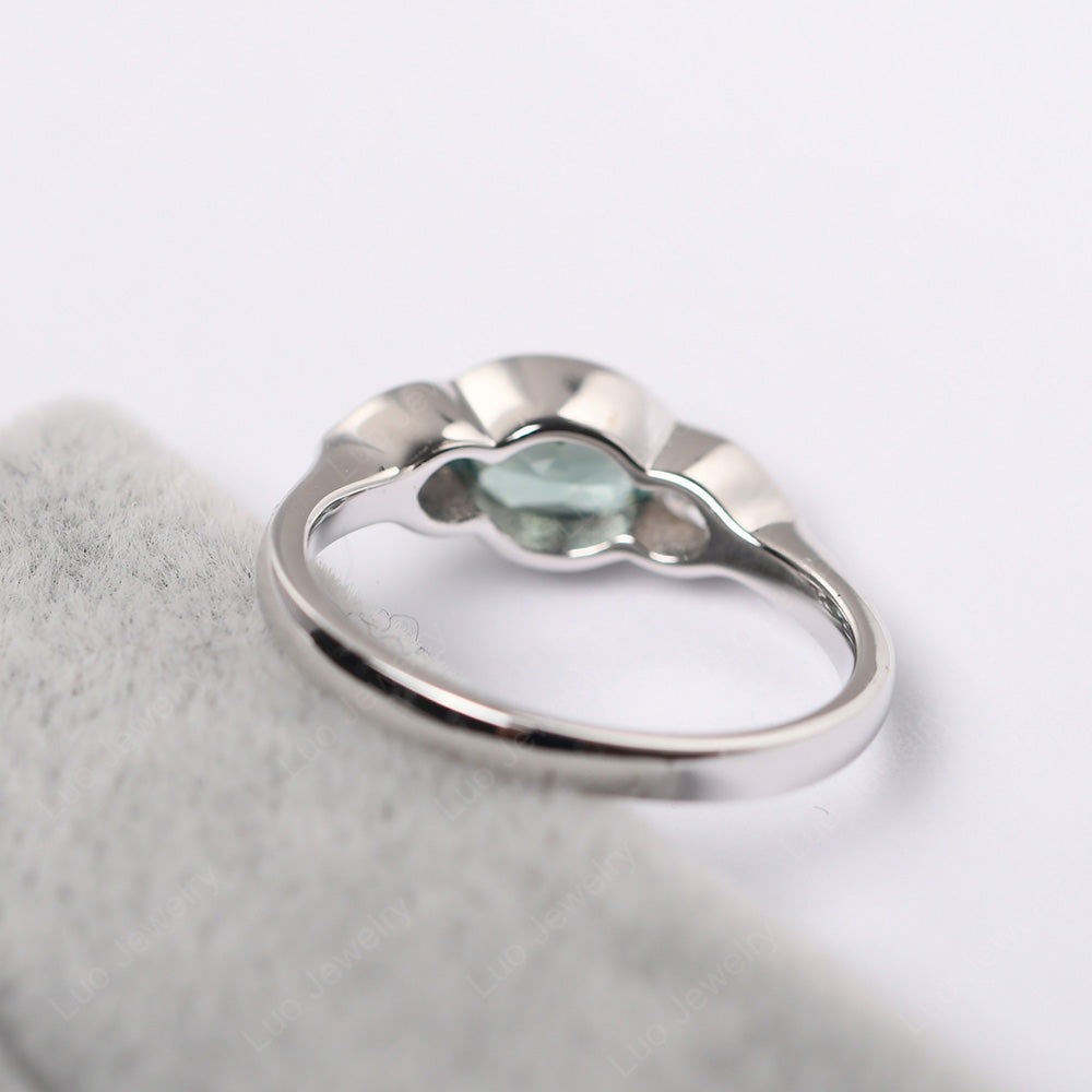 3 Stone Bezel Set Ring Vintage Green Sapphire Ring - LUO Jewelry