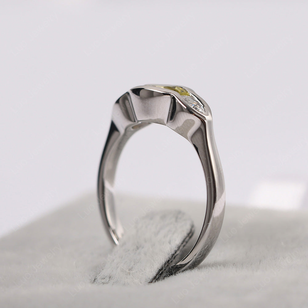 3 Stone Bezel Set Ring Vintage Lemon Quartz Ring - LUO Jewelry