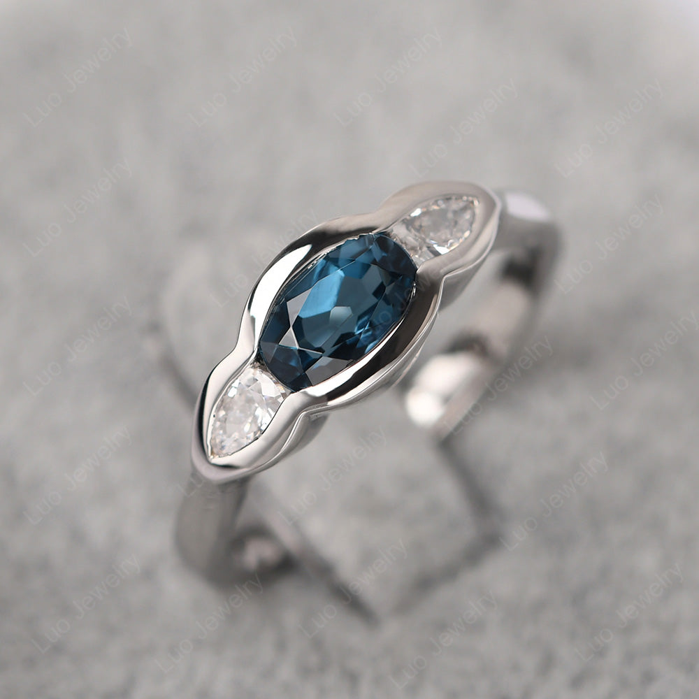 3 Stone Bezel Set Ring Vintage London Blue Topaz Ring - LUO Jewelry