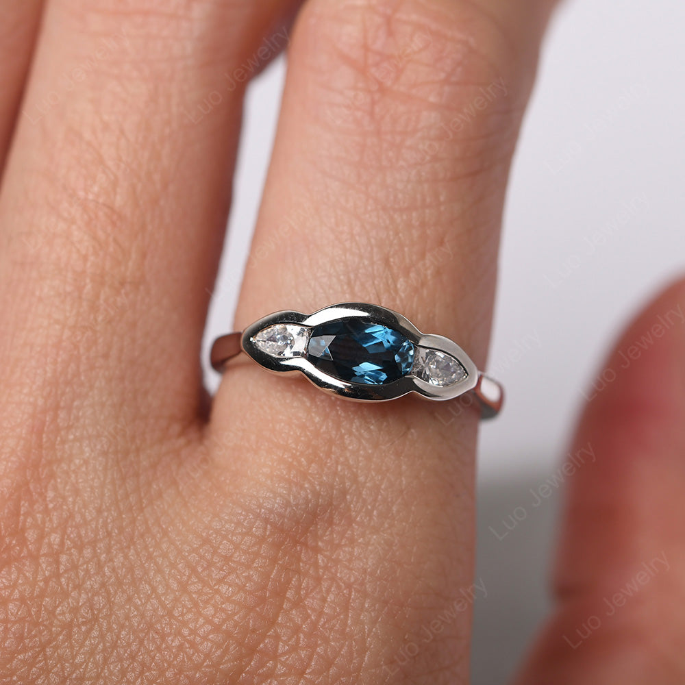 3 Stone Bezel Set Ring Vintage London Blue Topaz Ring - LUO Jewelry
