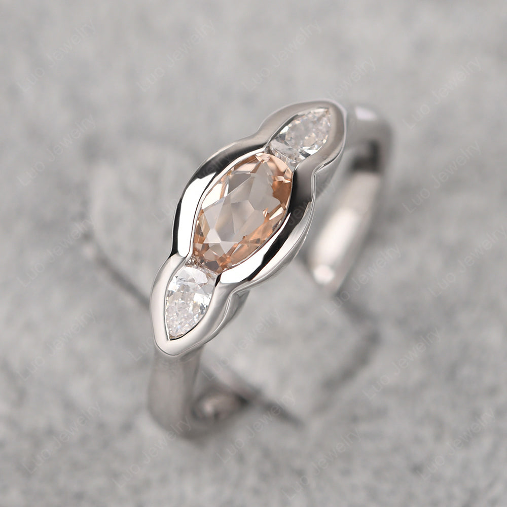 3 Stone Bezel Set Ring Vintage Morganite Ring - LUO Jewelry