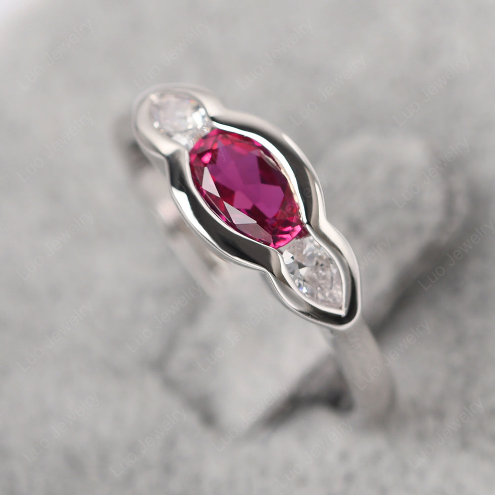 3 Stone Bezel Set Ring Vintage Ruby Ring - LUO Jewelry