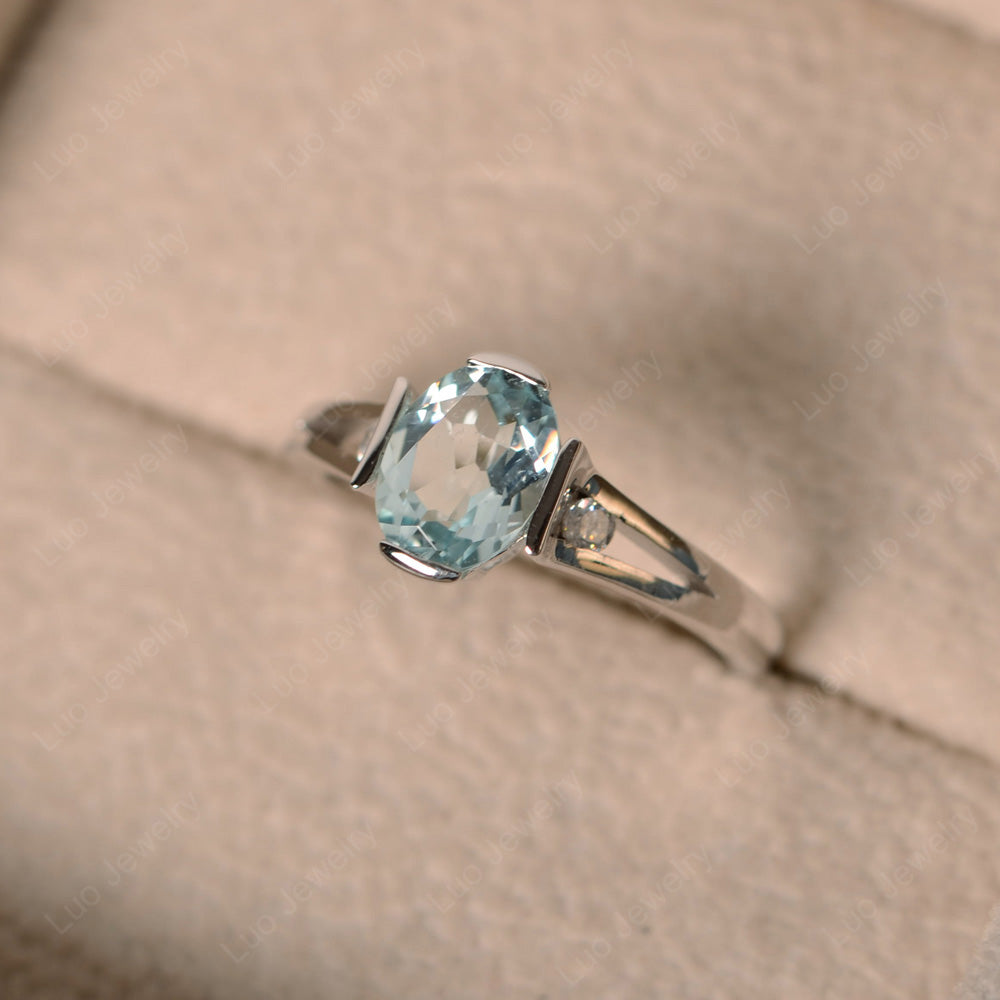 Aquamarine Ring Oval Cut Sterling Silver 925 - LUO Jewelry