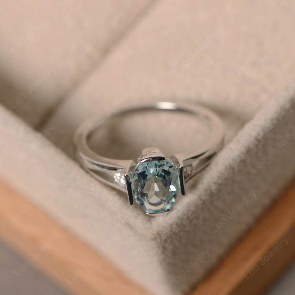 Aquamarine Ring Oval Cut Sterling Silver 925 - LUO Jewelry