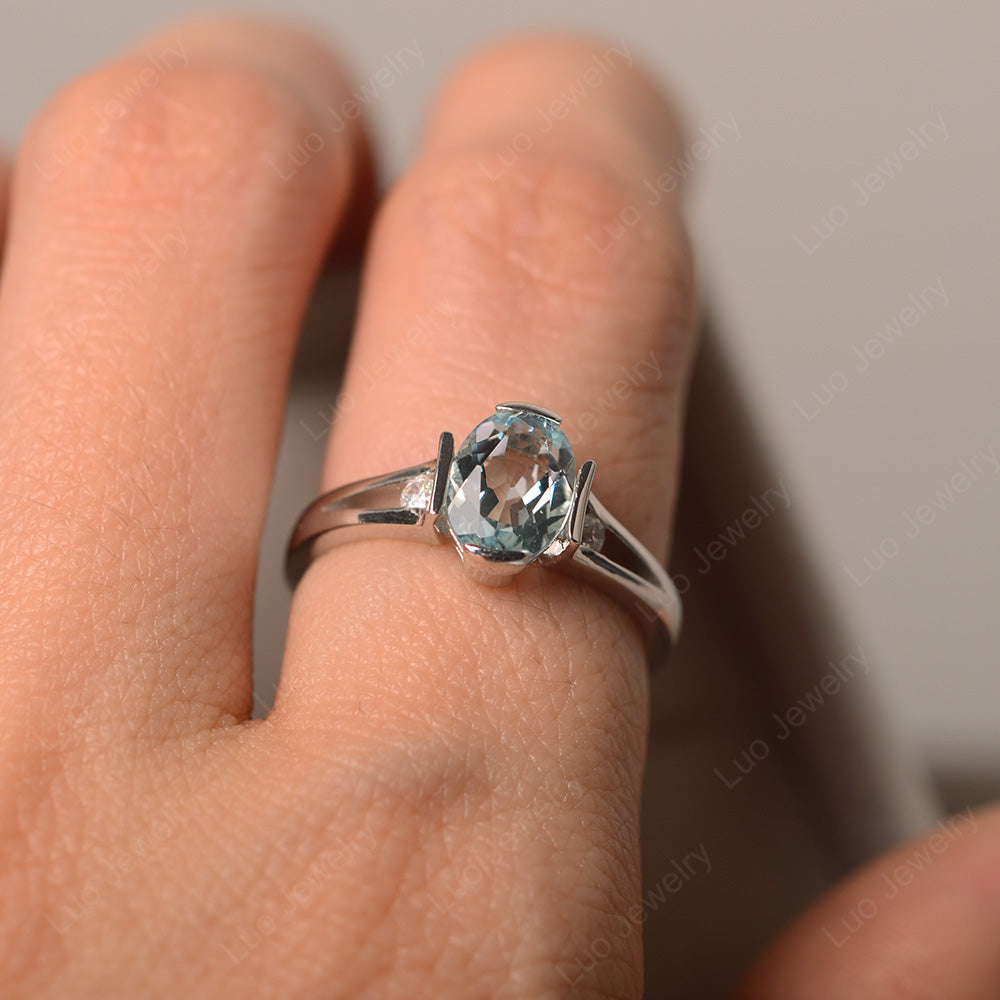 Aquamarine Ring Oval Cut Sterling Silver 925 - LUO Jewelry