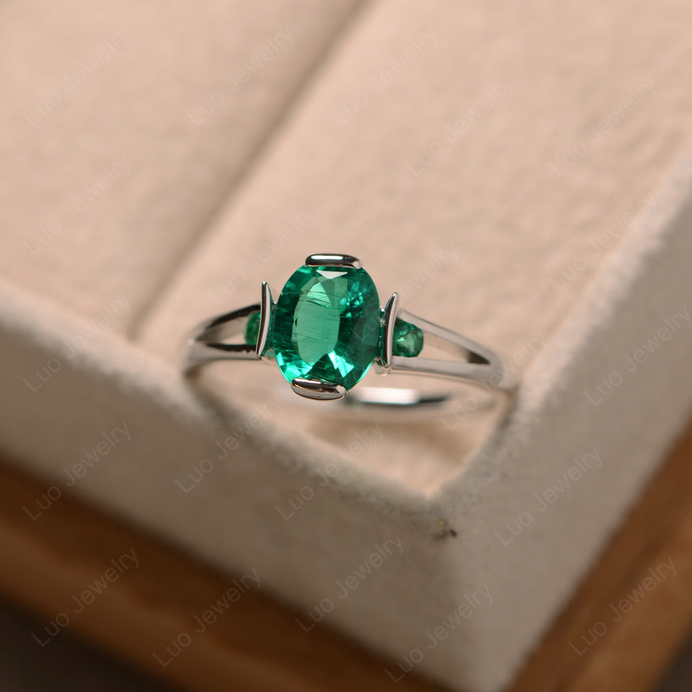 Lab Emerald Ring Oval Cut Sterling Silver 925 - LUO Jewelry