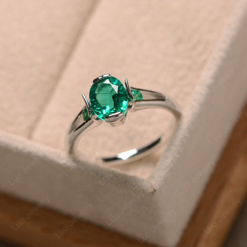 Lab Emerald Ring Oval Cut Sterling Silver 925 - LUO Jewelry
