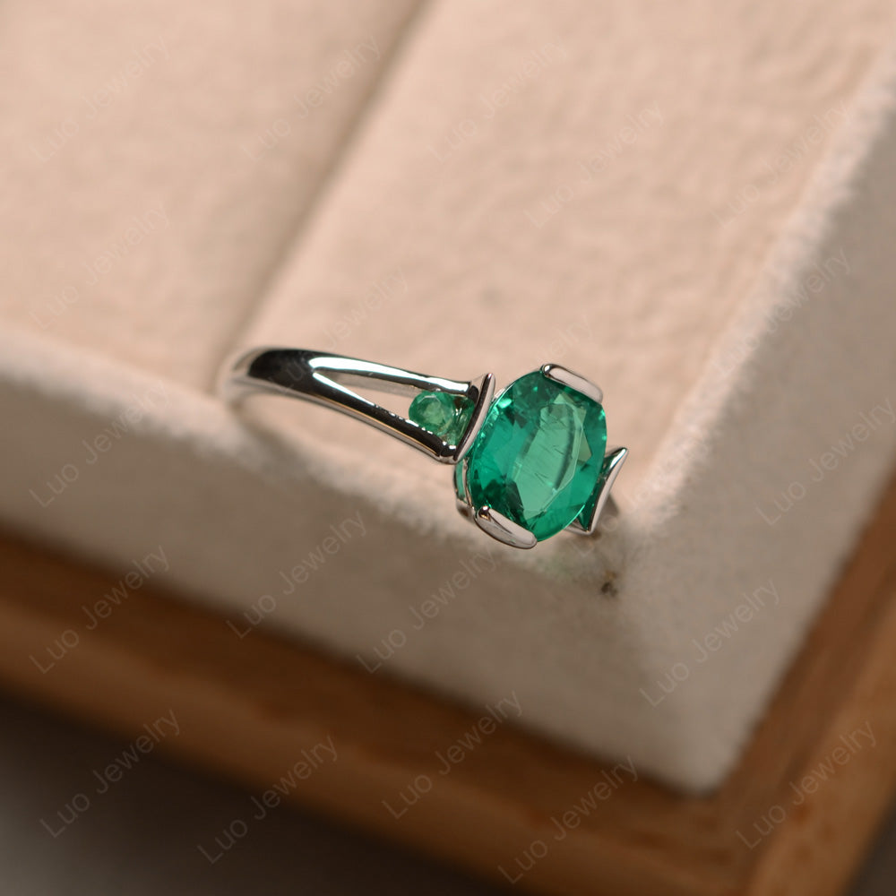 Lab Emerald Ring Oval Cut Sterling Silver 925 - LUO Jewelry