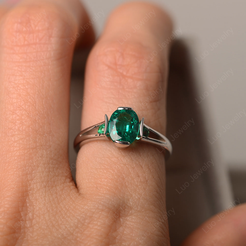 Lab Emerald Ring Oval Cut Sterling Silver 925 - LUO Jewelry