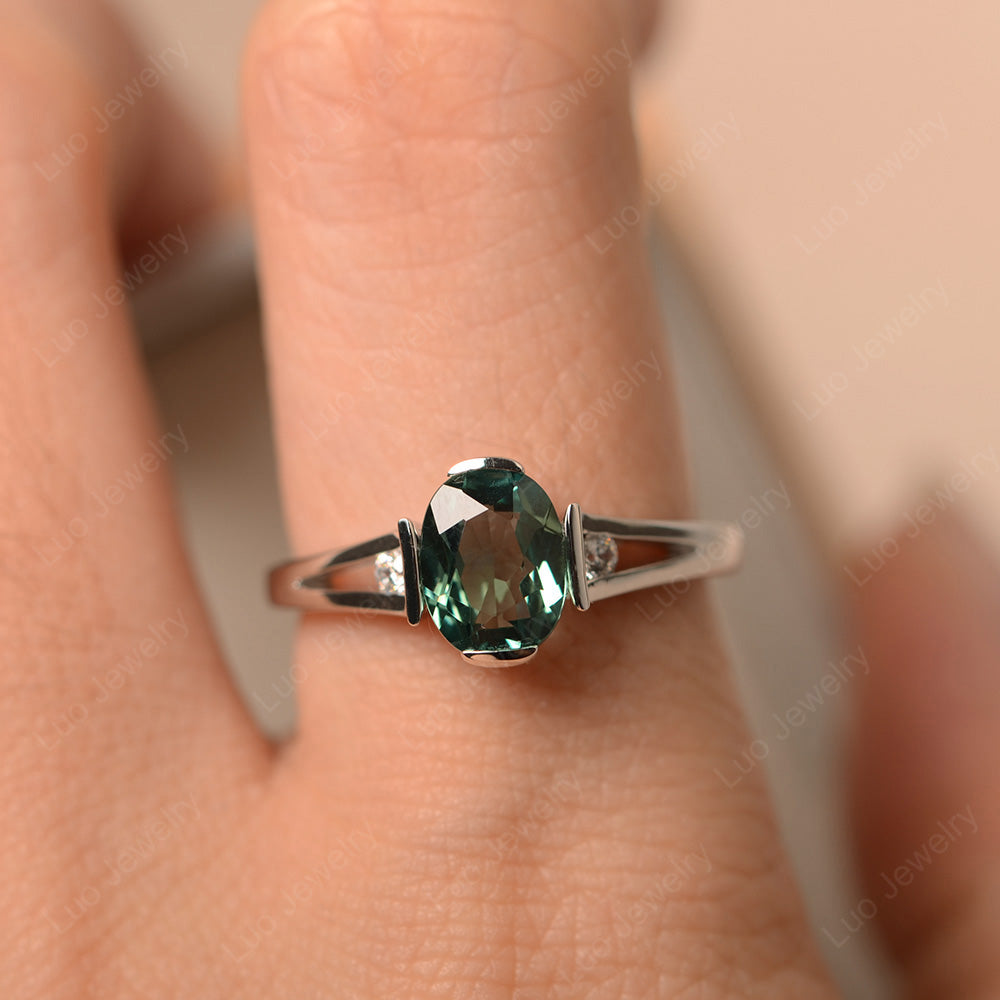 Green Sapphire Ring Oval Cut Sterling Silver 925 - LUO Jewelry