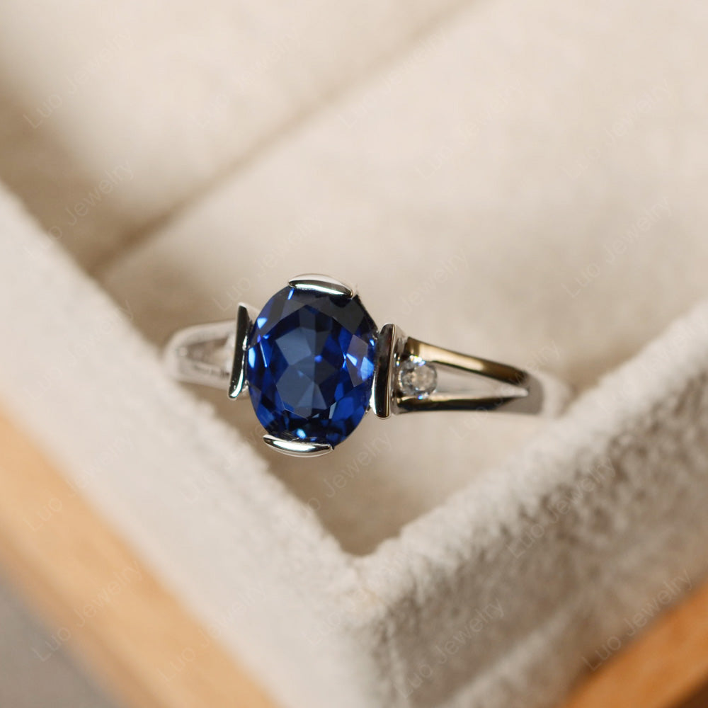 Lab Sapphire Ring Oval Cut Sterling Silver 925 - LUO Jewelry