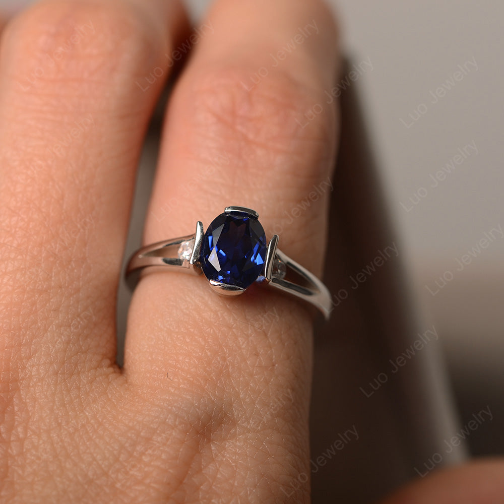 Lab Sapphire Ring Oval Cut Sterling Silver 925 - LUO Jewelry