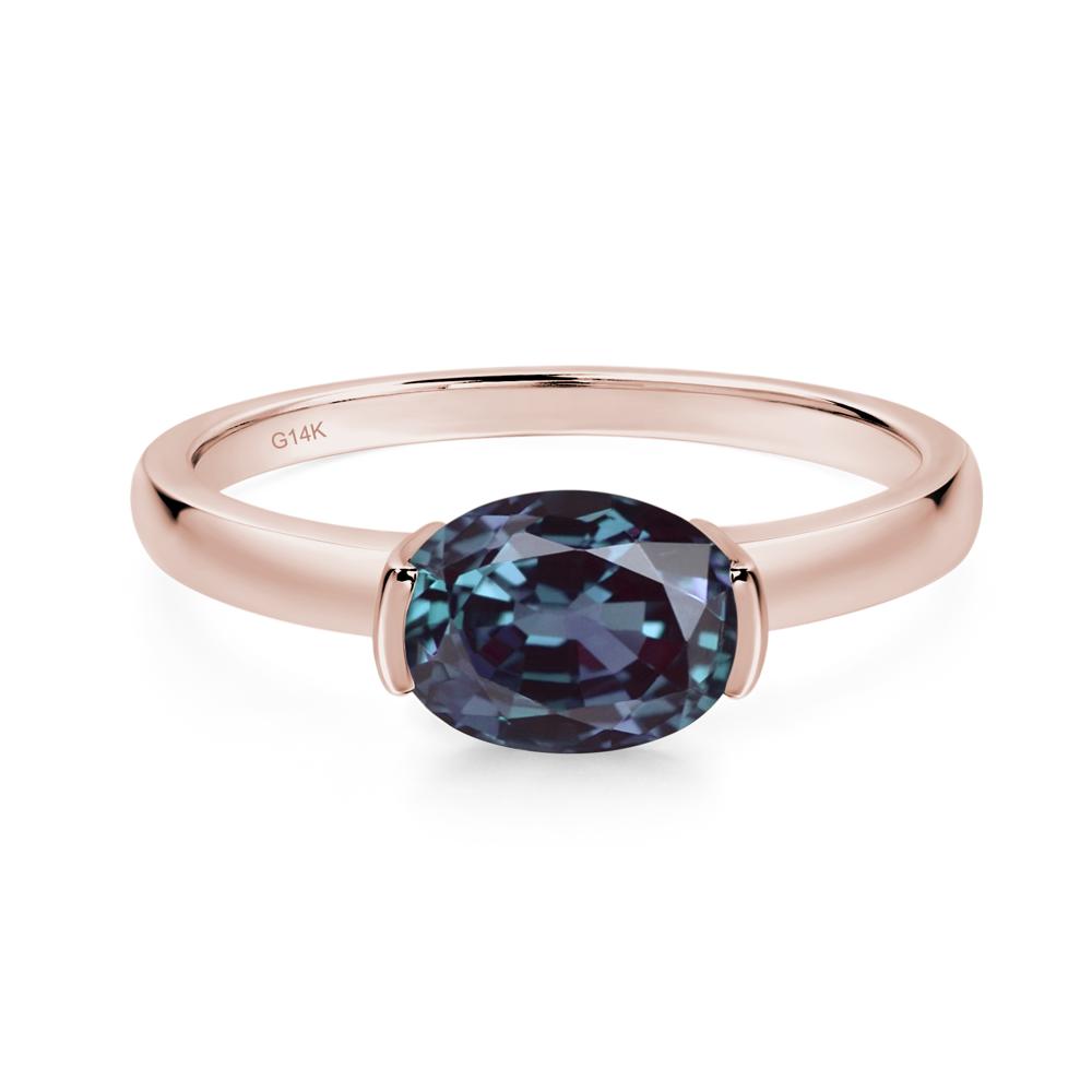 Oval Lab Grown Alexandrite Horizontal Engagement Ring - LUO Jewelry #metal_14k rose gold