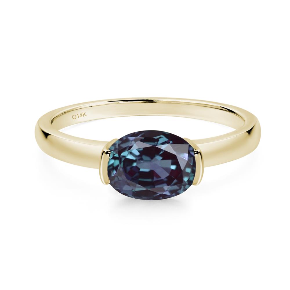 Oval Lab Grown Alexandrite Horizontal Engagement Ring - LUO Jewelry #metal_14k yellow gold