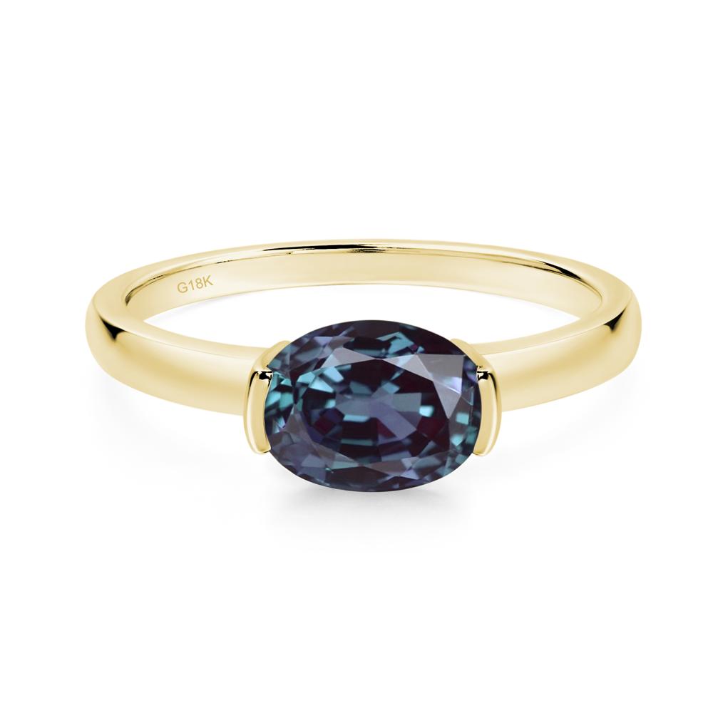 Oval Lab Grown Alexandrite Horizontal Engagement Ring - LUO Jewelry #metal_18k yellow gold