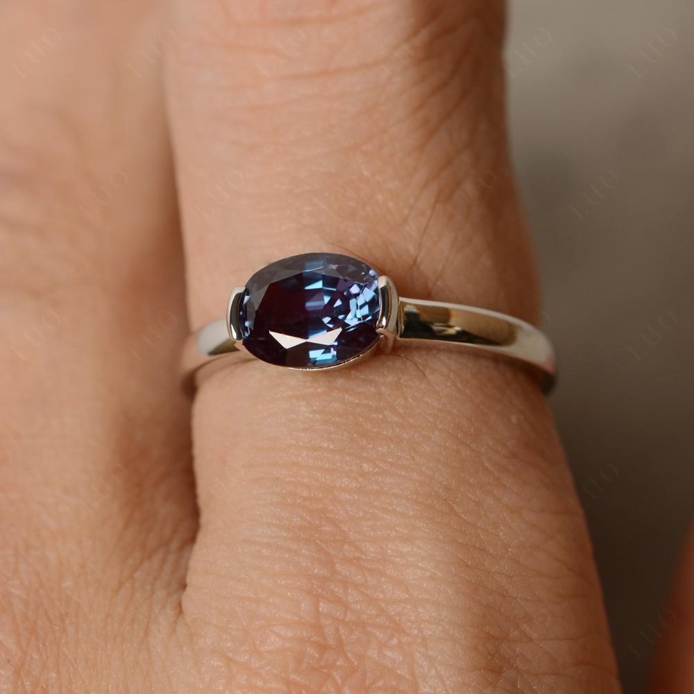 Oval Lab Grown Alexandrite Horizontal Engagement Ring - LUO Jewelry