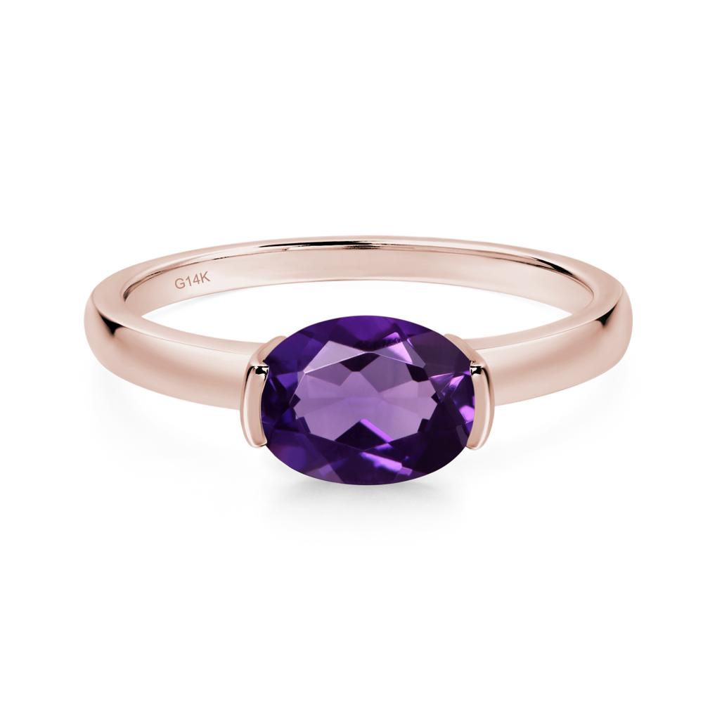 Oval Amethyst Horizontal Engagement Ring - LUO Jewelry #metal_14k rose gold