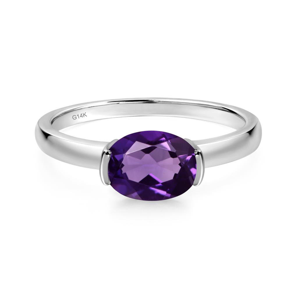 Oval Amethyst Horizontal Engagement Ring - LUO Jewelry #metal_14k white gold