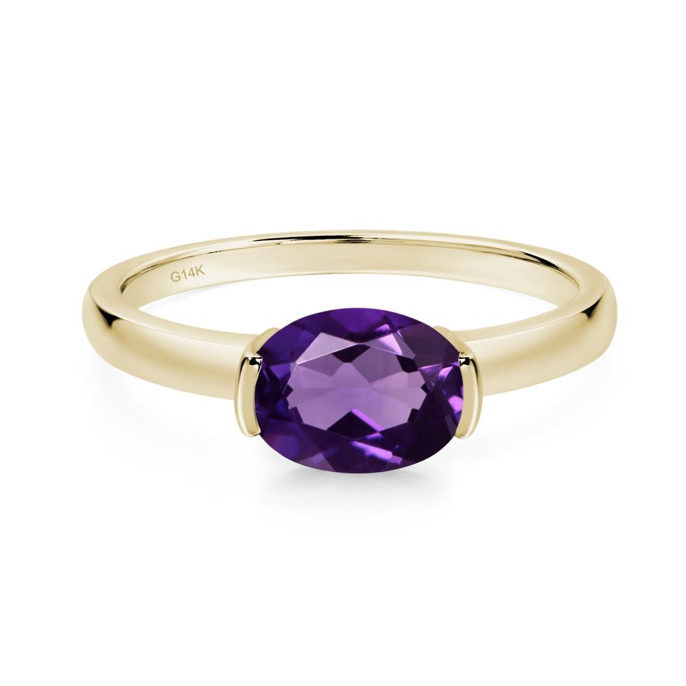 Oval Amethyst Horizontal Engagement Ring - LUO Jewelry #metal_14k yellow gold