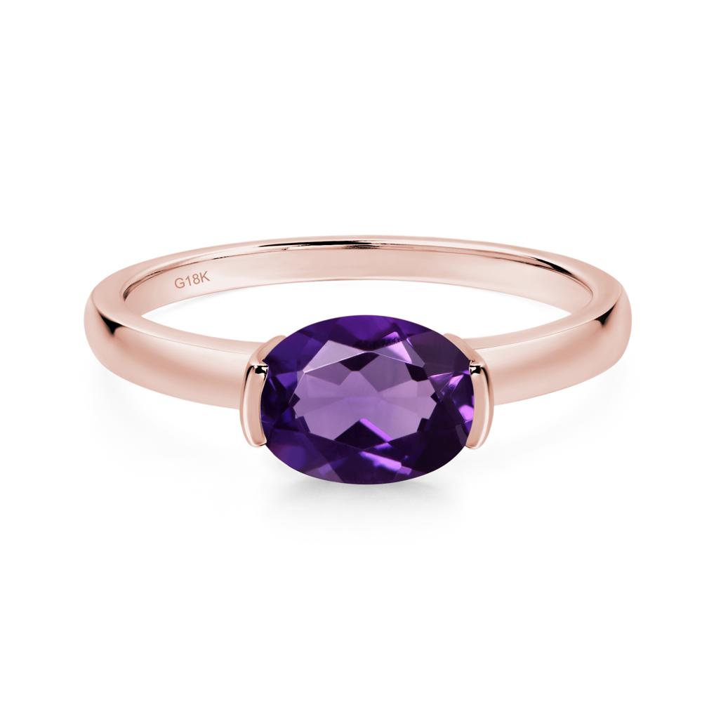 Oval Amethyst Horizontal Engagement Ring - LUO Jewelry #metal_18k rose gold