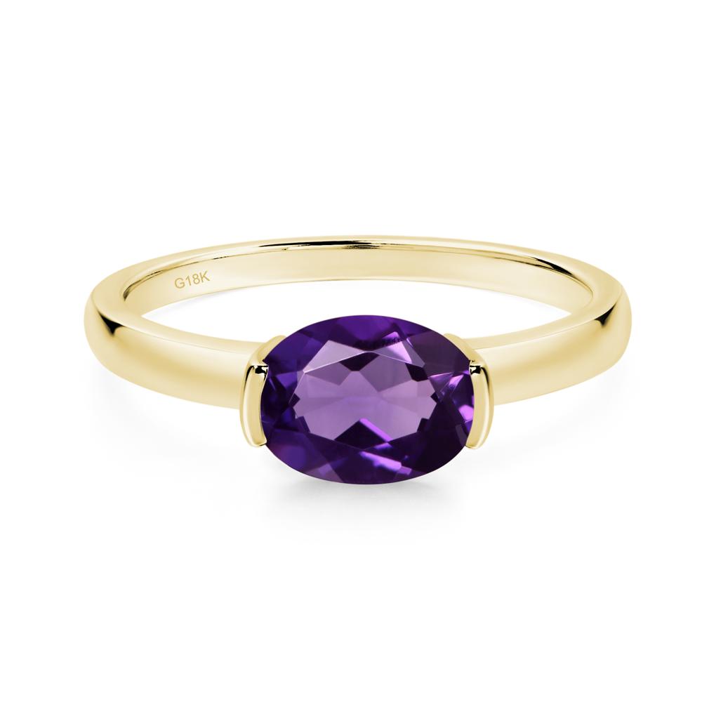 Oval Amethyst Horizontal Engagement Ring - LUO Jewelry #metal_18k yellow gold
