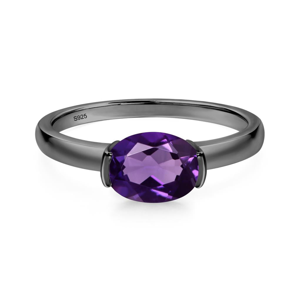 Oval Amethyst Horizontal Engagement Ring - LUO Jewelry #metal_black finish sterling silver