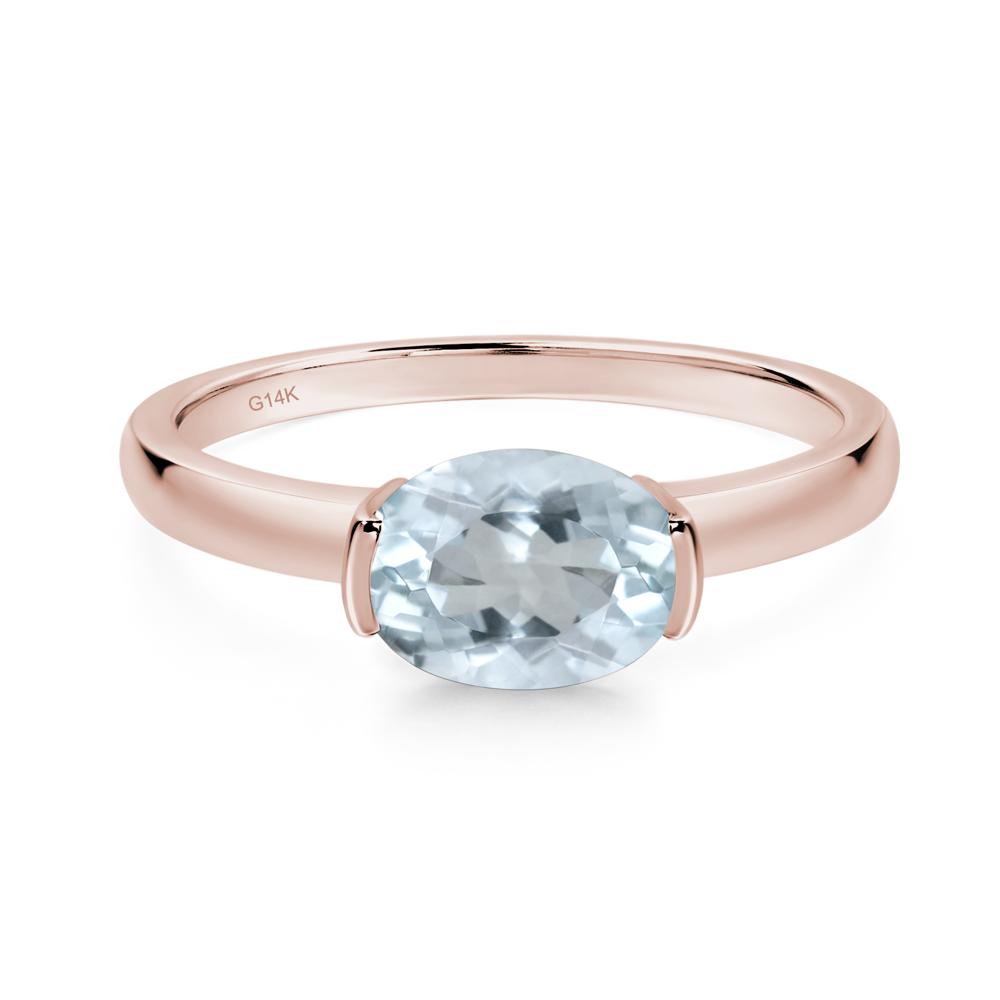 Oval Aquamarine Horizontal Engagement Ring - LUO Jewelry #metal_14k rose gold
