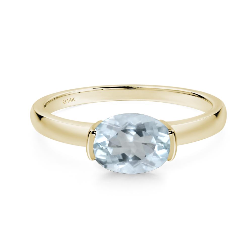 Oval Aquamarine Horizontal Engagement Ring - LUO Jewelry #metal_14k yellow gold